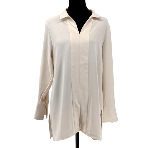 Chicos Oversized Blouse Womens M‎ NEW Long Gold Bead Detail Cuff Capsule Classic - Picture 1 of 8